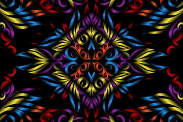 colourful caleidoscope classic gradient flower art pattern of traditional tenun batik ethnic dayak ornament for wallpaper ads background sticker or clothing