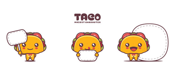 vector taco cartoon mascot, with blank board banner