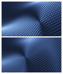 Fading pattern of solid circle dots. Wavy dotted background. 3d vector illustration with particles.