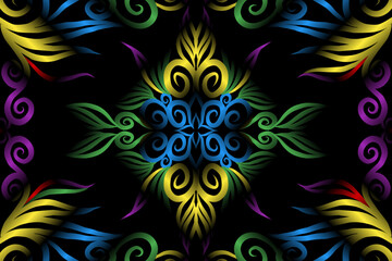 colourful caleidoscope classic gradient flower art pattern of traditional tenun batik ethnic dayak ornament for wallpaper ads background sticker or clothing