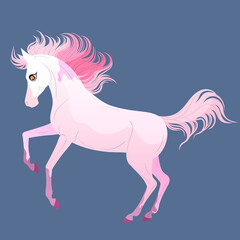Pink horse on an isolated background. Cute flat pony character. Vector Illustration.