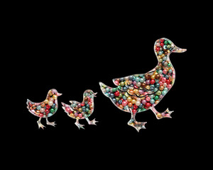 Fototapeta na wymiar ducks birds Beads Icon Logo Handmade Embroidery illustration