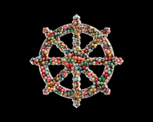 Dharmachakra, Dharma Wheel Beads Icon Logo Handmade Embroidery illustration