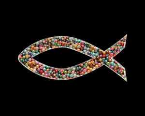 Ichthy fish Jesus Beads Icon Logo Handmade Embroidery illustration
