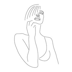 Woman Face Continuous Line Drawing. Female Head One Line Abstract Portrait. Woman Face Minimalist Contour Drawing. Vector EPS 10