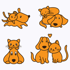 cute kitten playing with little dog cartoon vector icon illustration logo mascot hand drawn concept trandy cartoon