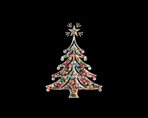 Christmas Xmas Tree Beads Icon Logo Handmade Embroidery illustration