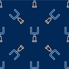 Line American football goal post icon isolated seamless pattern on blue background. Vector