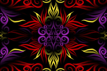 colourful caleidoscope classic gradient flower art pattern of traditional tenun batik ethnic dayak ornament for wallpaper ads background sticker or clothing