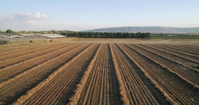 Aerial view of a cotton field in Kibbutz Saar, Mate Asher, Israel.