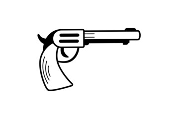 Gun icon in western style. Vector illustration of a revolver doodle element isolated on white.