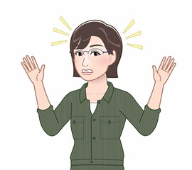 つなぎを着た若い女性