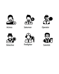 Firefighter operator and scientist salesman artist job set icon