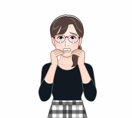 赤い眼鏡の若い女性