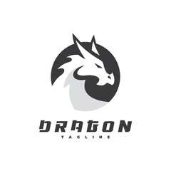 Dragon head silhouette logo design. Negative space dragon vector icon in black and white color