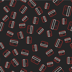 Line Credit card icon isolated seamless pattern on black background. Online payment. Cash withdrawal. Financial operations. Shopping sign. Vector