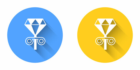 White Stud earrings icon isolated with long shadow background. Jewelry accessories. Circle button. Vector