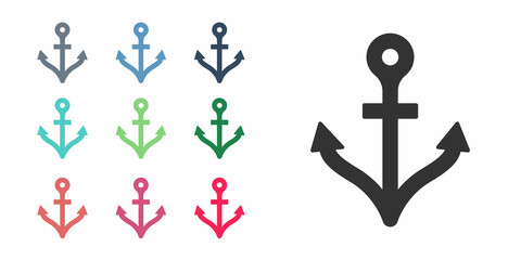Black Anchor icon isolated on white background. Set icons colorful. Vector