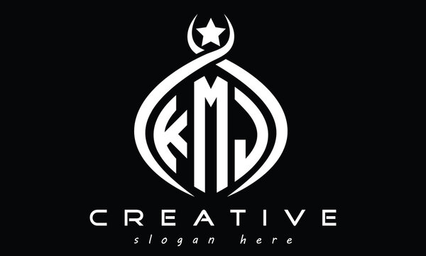 KMJ three letters monogram curved oval initial logo design, geometric minimalist modern creative logo, vector template