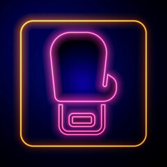 Glowing neon Boxing glove icon isolated on black background. Vector