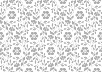 Flower pattern. Seamless white and gray ornament. Graphic vector background. Ornament for fabric, wallpaper, packaging.