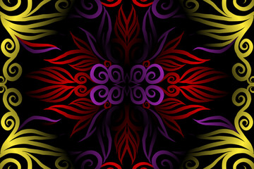 colourful caleidoscope classic gradient flower art pattern of traditional tenun batik ethnic dayak ornament for wallpaper ads background sticker or clothing