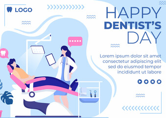 Dentist Day Brochure Template Flat Dental Design Illustration Editable of Square Background Suitable for Social media or Web Internet Ads