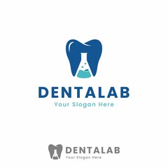 Erlenmeyer negative space inside the tooth silhouette. modern dental research logo design vector inspiration