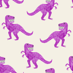 Seamless pattern with funny Tyrannosaurus Rex dinosaurs
