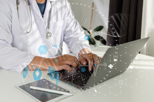 doctor analyzing medical report on network connection Healthcare business graph data Healthcare investment and financial.. - Powered by Adobe