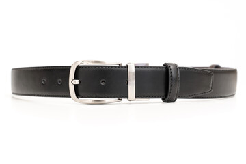  black leather belt on a white background. accessories store for men