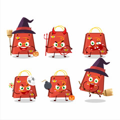 Halloween expression emoticons with cartoon character of red love bag