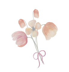 Delicate pink watercolor poppies. A bouquet of meadow flowers tied with a ribbon. Field grass in Provence style. Vintage flowers in boho style. Postcard and wall art. Print for clothes.