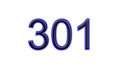 blue 301 number 3d effect white background