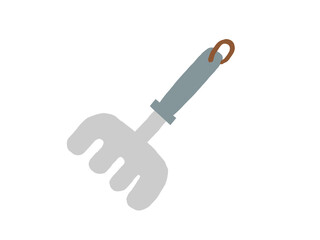 かわいいガーデニングの青色の熊手／手描きイラスト