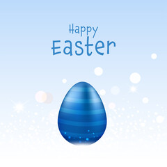 Happy Easter Celebration Concept With Glossy Egg On Blue And White Bokeh Background.