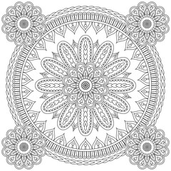 Vector drawing for coloring book. Geometric floral pattern. Contour drawing on a white background. Mandala.