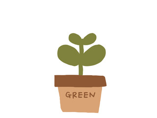 かわいいボタニカル観葉植物／手描きイラスト