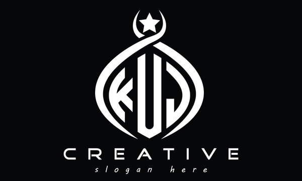KUJ three letters monogram curved oval initial logo design, geometric minimalist modern creative logo, vector template