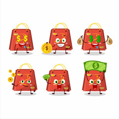 Red love bag cartoon character with cute emoticon bring money