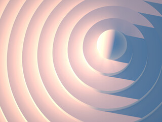 White sphere on top of spiral podium, top view, 3d