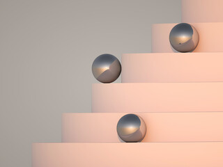 Abstract geometric installation with metal balls 3 d