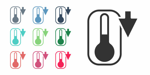 Black Meteorology thermometer measuring heat and cold icon isolated on white background. Thermometer equipment showing hot or cold weather. Set icons colorful. Vector