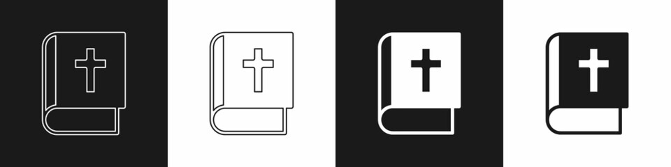Fototapeta premium Set Holy bible book icon isolated on black and white background. Vector
