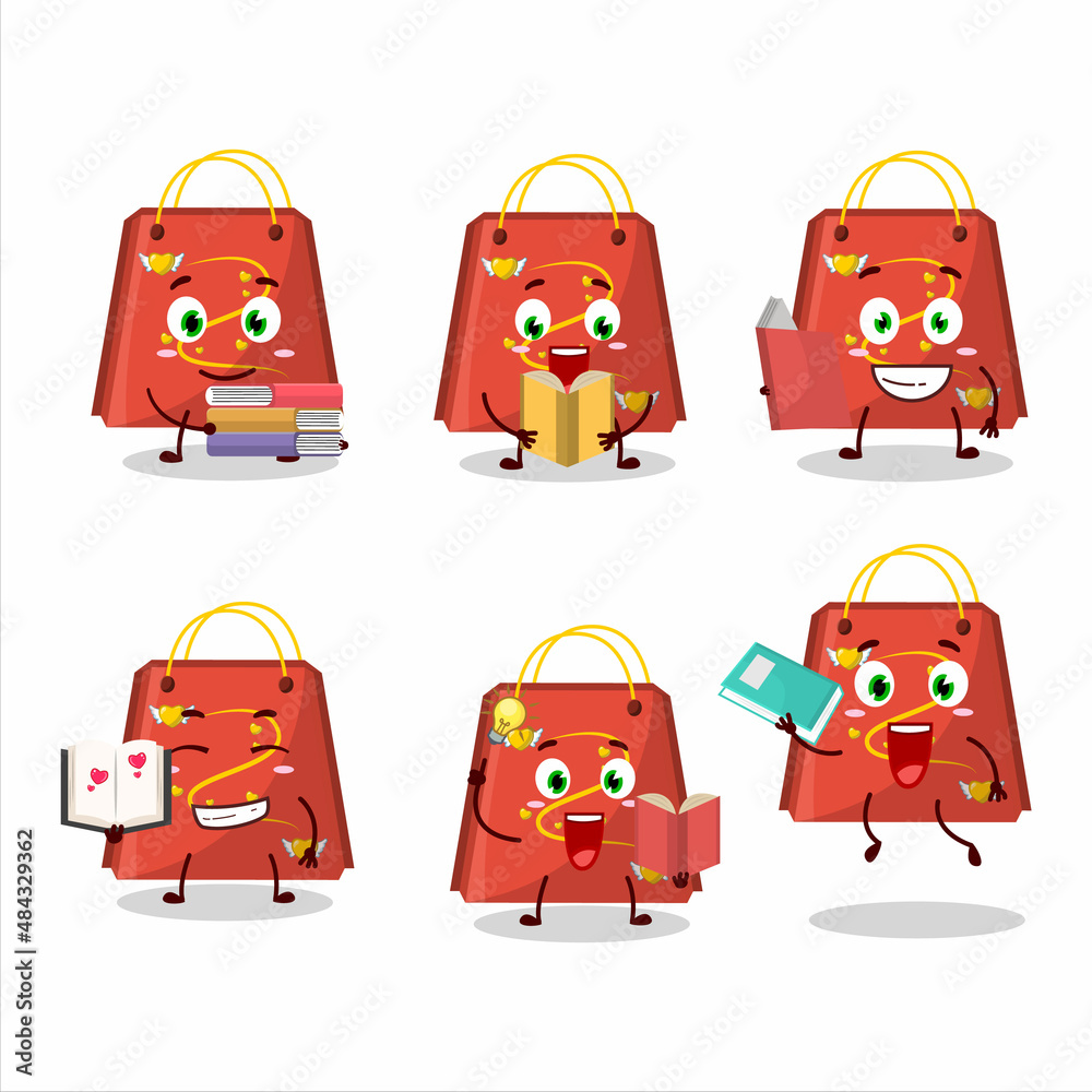 Poster A picture of red love bag cartoon character concept reading an amusing book