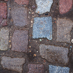 Paving stones, old 18th century road, cobblestone pavement