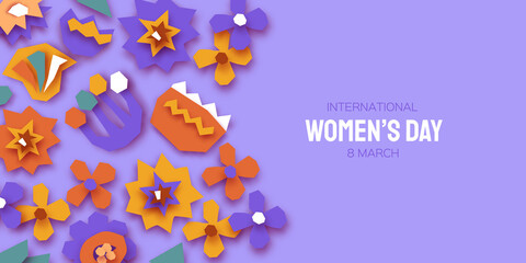 Happy International Women's Day. Abstract Hand drawn paper cut floral shapes. Trendy Flower contemporary art. 8 March. Spring. Happy Mother's Day. Paper art work. Very peri color.
