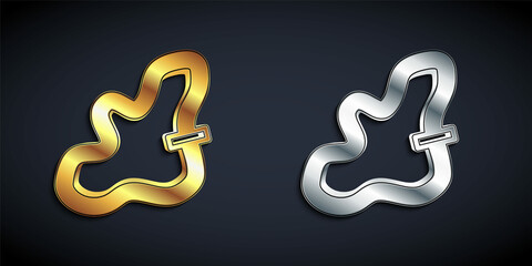 Gold and silver Racing track icon isolated on black background. Long shadow style. Vector