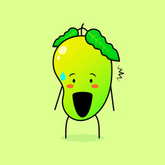 cute mango character with shocked expression and mouth open. green and orange. suitable for emoticon, logo, mascot or sticker