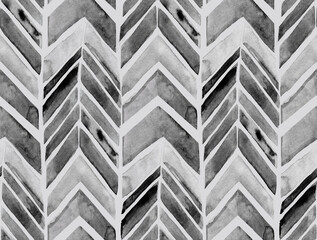 Irregular hand drawn geometry. Seamless abstract pattern with geometric zigzag painted in watercolor in gray tones for fashion textiles and surface design